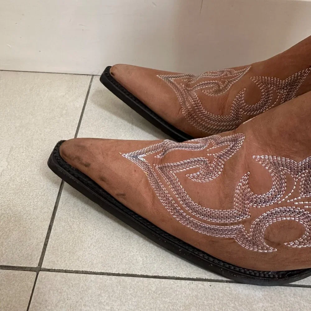 Lane by Anna Harris Brown Rodeo Cowgirl Leather Boots Size 7 - Picture 7 of 14